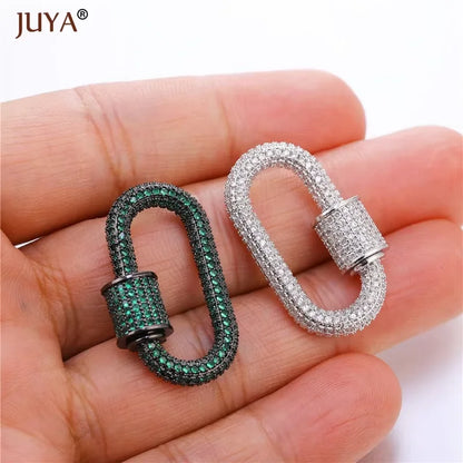 JUYA Luxury Pave Zircon Carabiner Clasps Spiral Lock Fastener Full Diamond Charms For DIY Fashion Jewelry Supplies Accessories
